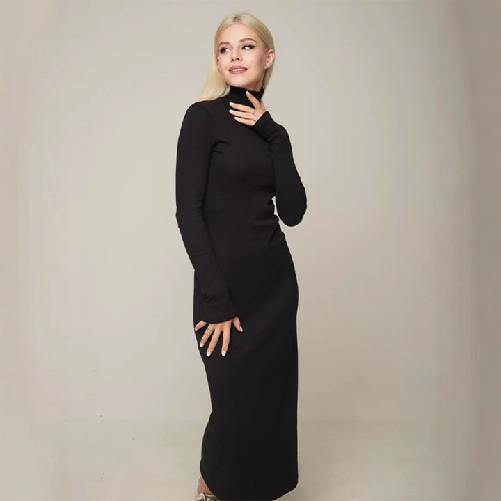 Women's figure-hugging turtleneck maxi dress made of fine knit with a narrow silhouette Amarae