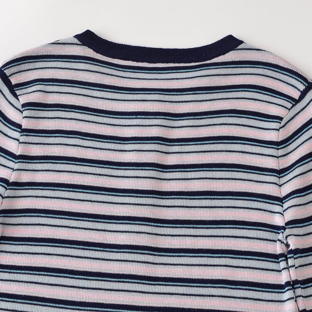 Women's fine knit Henley shirt with fine stripe structure and button placket Amarae