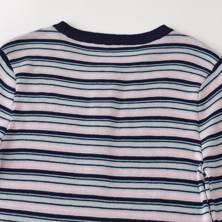 Women's fine knit Henley shirt with fine stripe structure and button placket Amarae