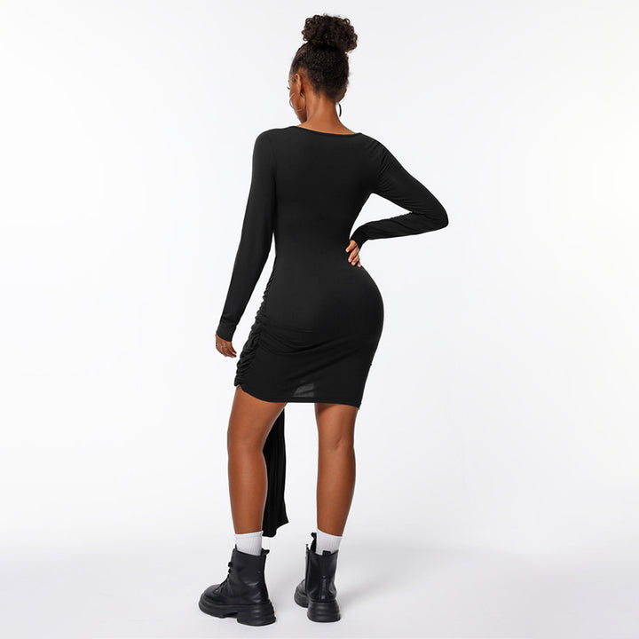 Robe portefeuille ajustée pour femmes avec manches longues et effet de fronces sur le côté Chic & Stil