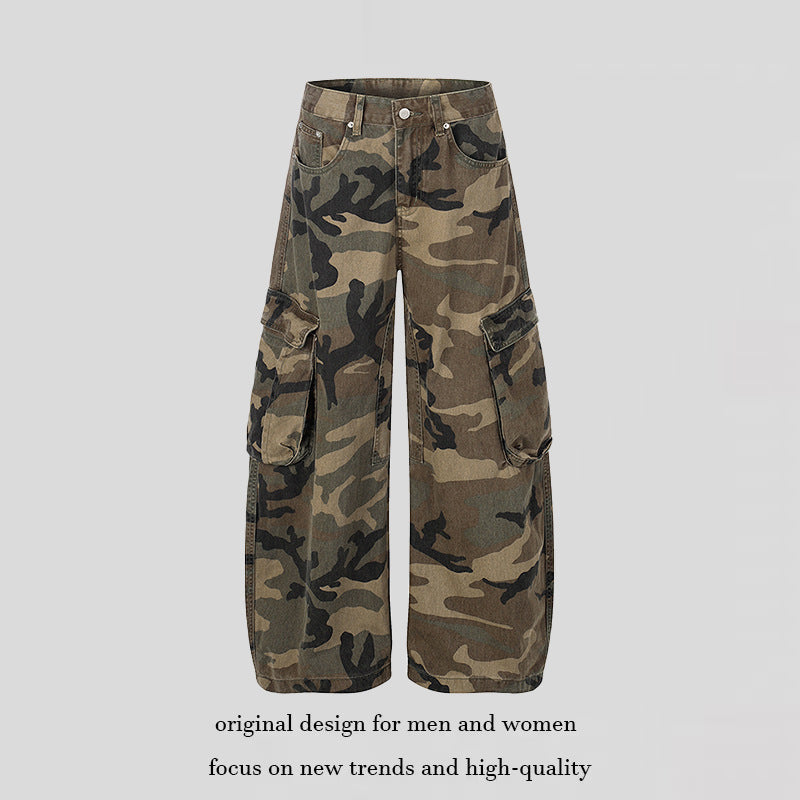 Women's wide cargo pants in camouflage print with multi-pockets Amarae