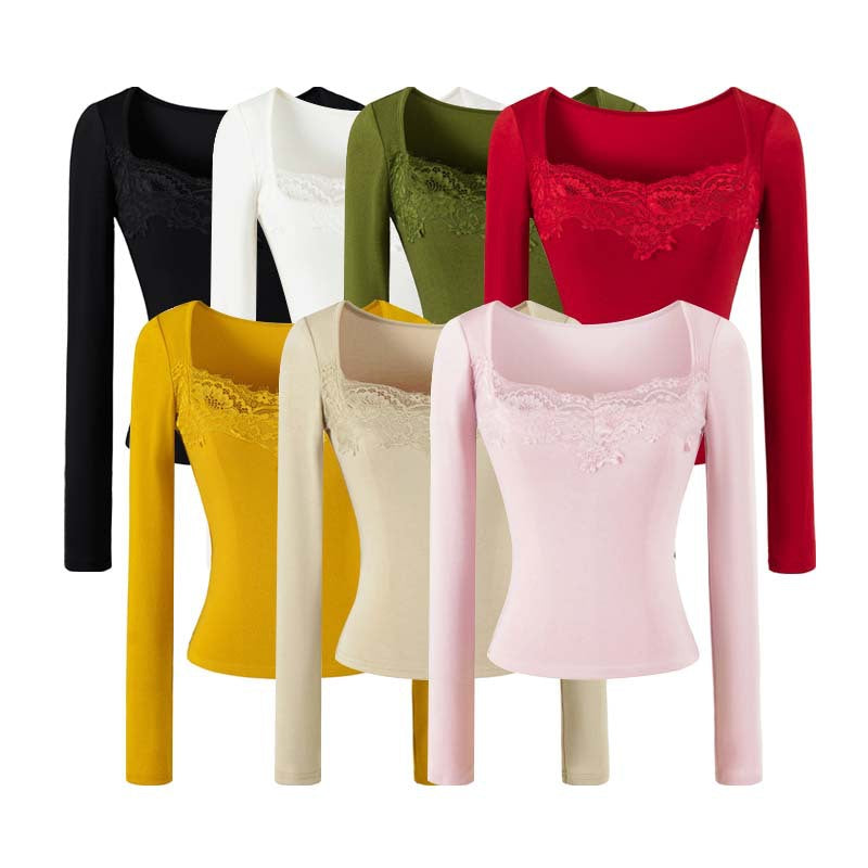 Women's Fitted Long Sleeve Shirt with Lace Bustier Look Amarae