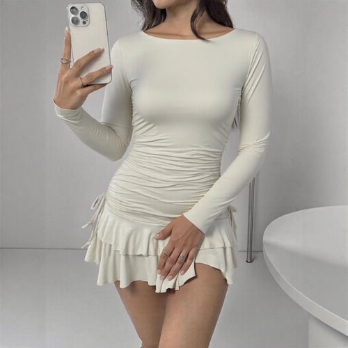 Women Figure-Hugging Minidress with Ruffle Details and Side Ties Amarae