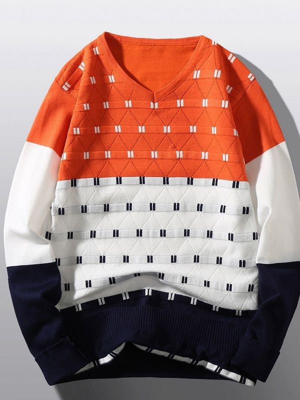 Pullover à col en V tendance pour femmes avec motif de structure graphique Lune London