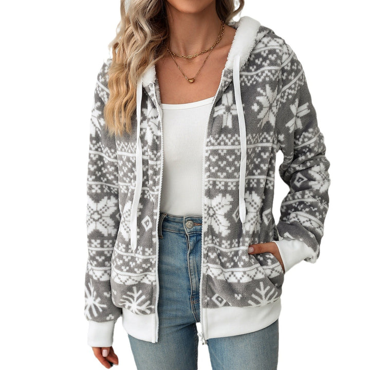Women's fleece jacket with soft lining and chic winter pattern