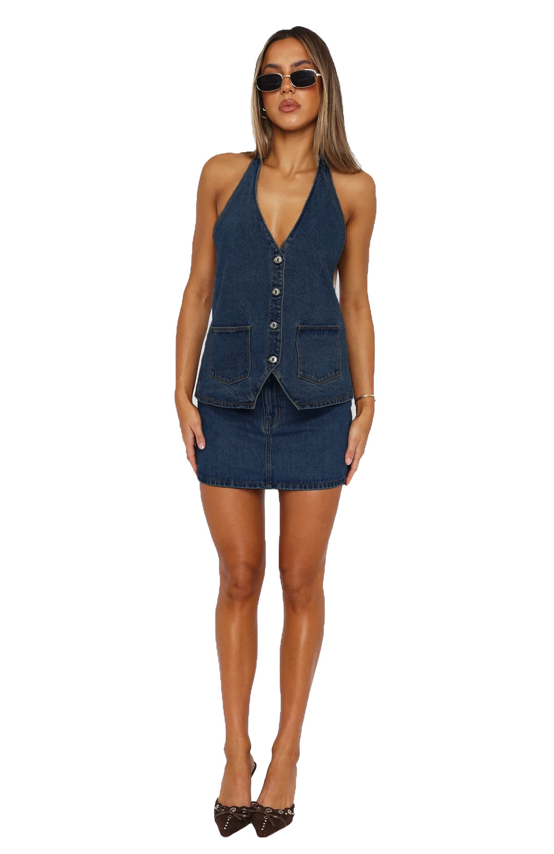 Ladies' denim dress with sleeveless design and practical pockets Lune London