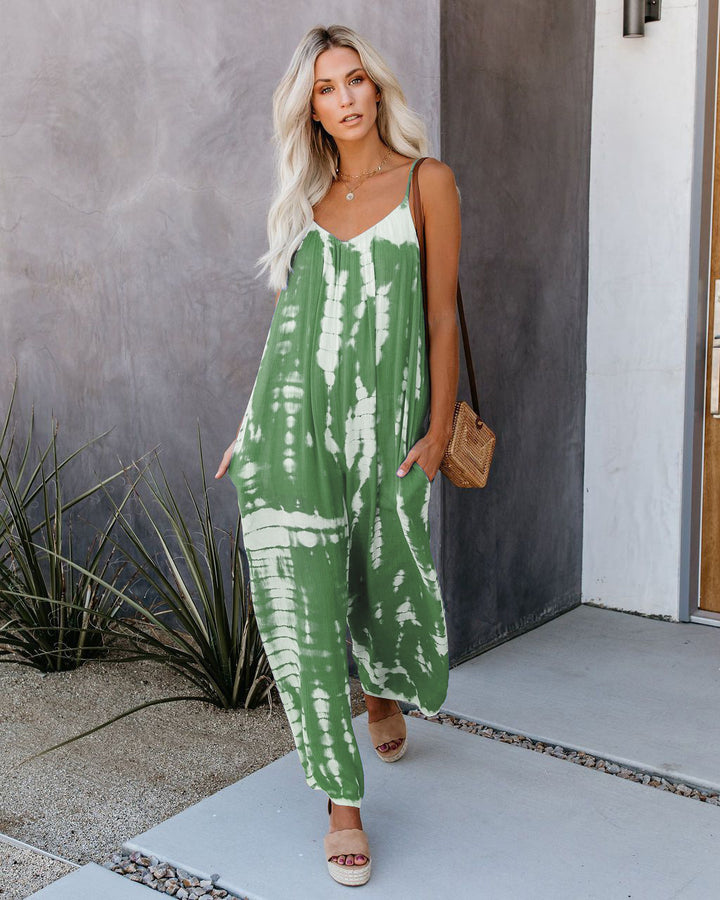 Ladies elegant jumpsuit with spaghetti straps and wide legs Lune London