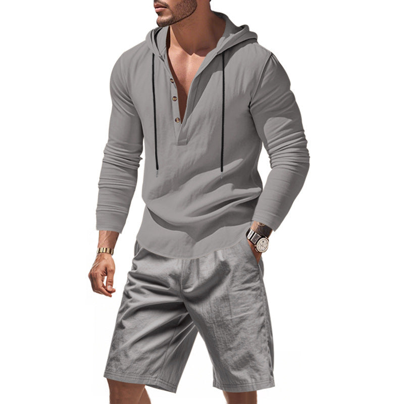 Men's casual hoodie t-shirt with a modern button design and comfortable shorts Lune London