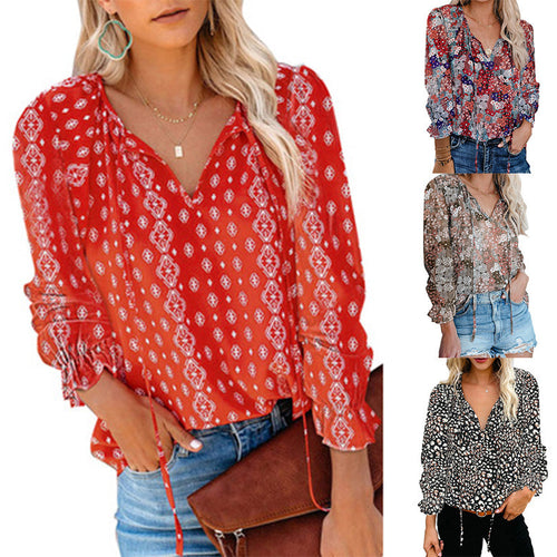 Women's blouse with a sophisticated leopard print and a trendy V-neck Amarae