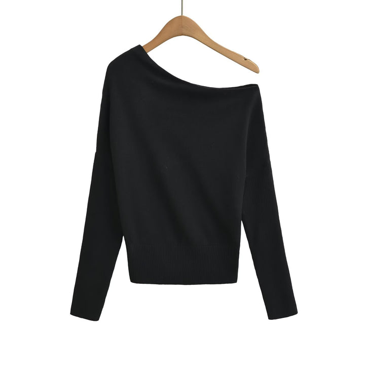 Women's Oversize One-Shoulder Pullover with Batwing Sleeves and Wide Ribbed Cuff Amarae