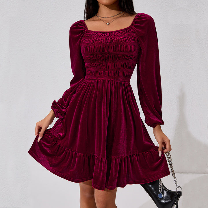 Robe Mini en Velours pour Femmes avec Détails Volants et Taille Élastique Chic & Stil