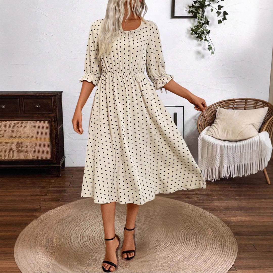 Lune London puff sleeve midi dress with an elastic waist