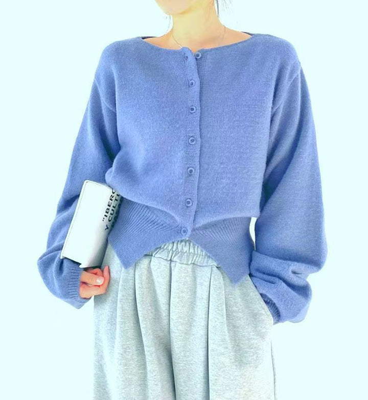 Cardigan court pour femmes avec patte de boutonnage et manches surdimensionnées Chic & Stil