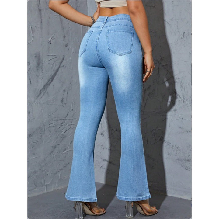 Women's High-waisted Flared Jeans with Pearl Embellishment and Sculpting Stretch waistband Amarae