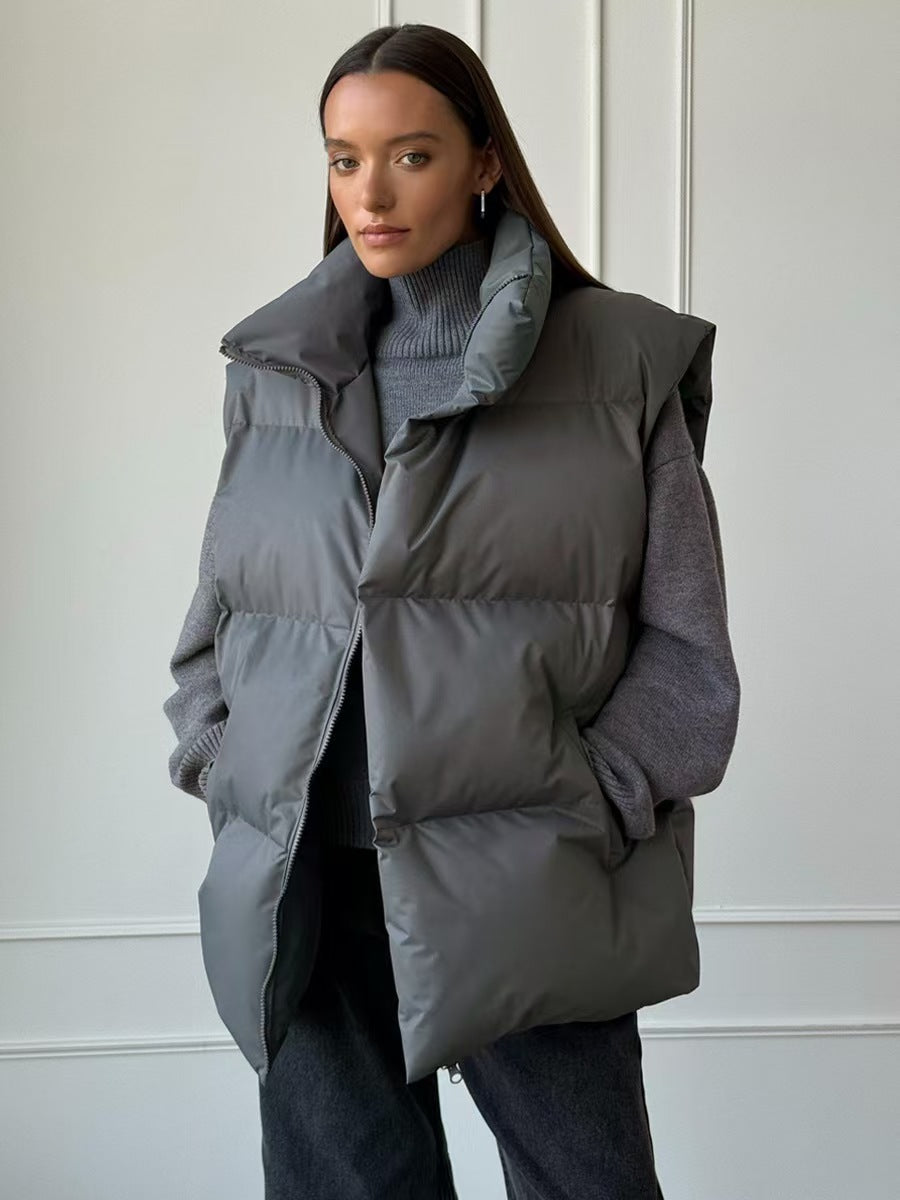 Ladies padded vest with high collar and pockets Amarae