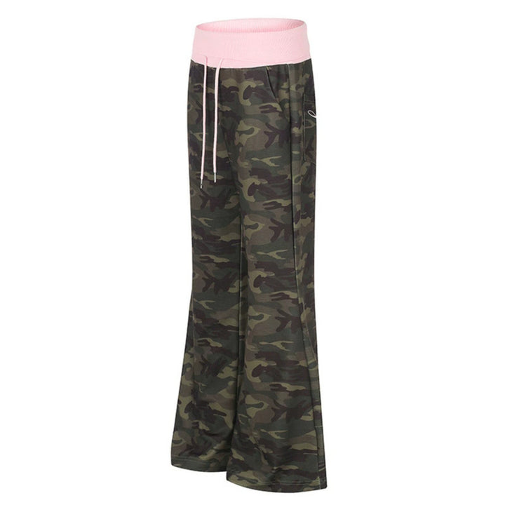 Women's Palazzo lounge pants with high rolled waistband, drawstring, and camouflage pattern Amarae
