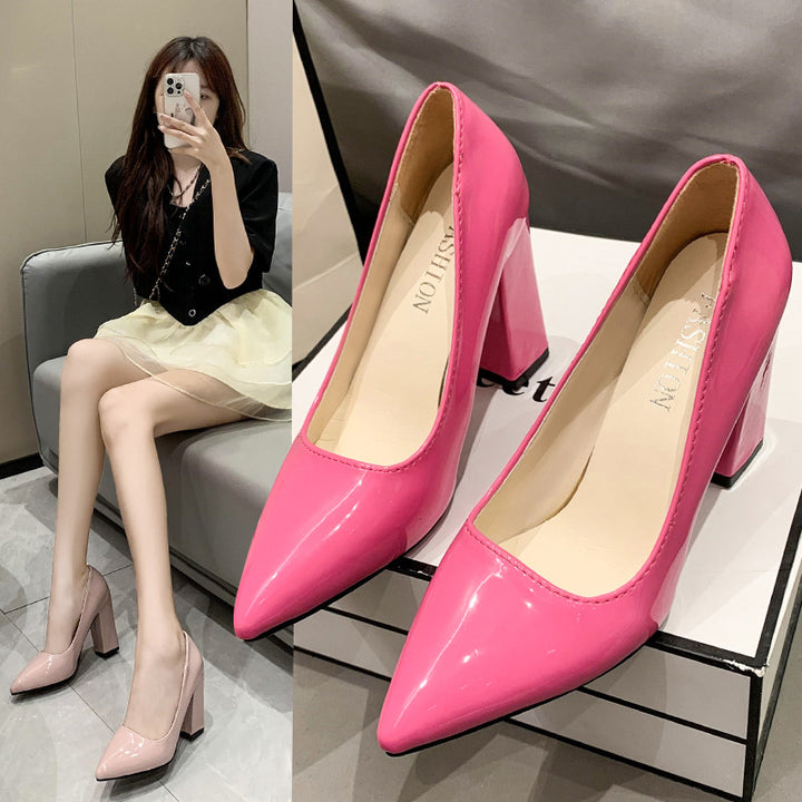 Lace high heels for women with a comfortable block and a shiny finish Lune London