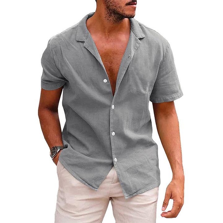Men's short sleeve shirt in a soft linen blend with a modern Henley neckline Lune London