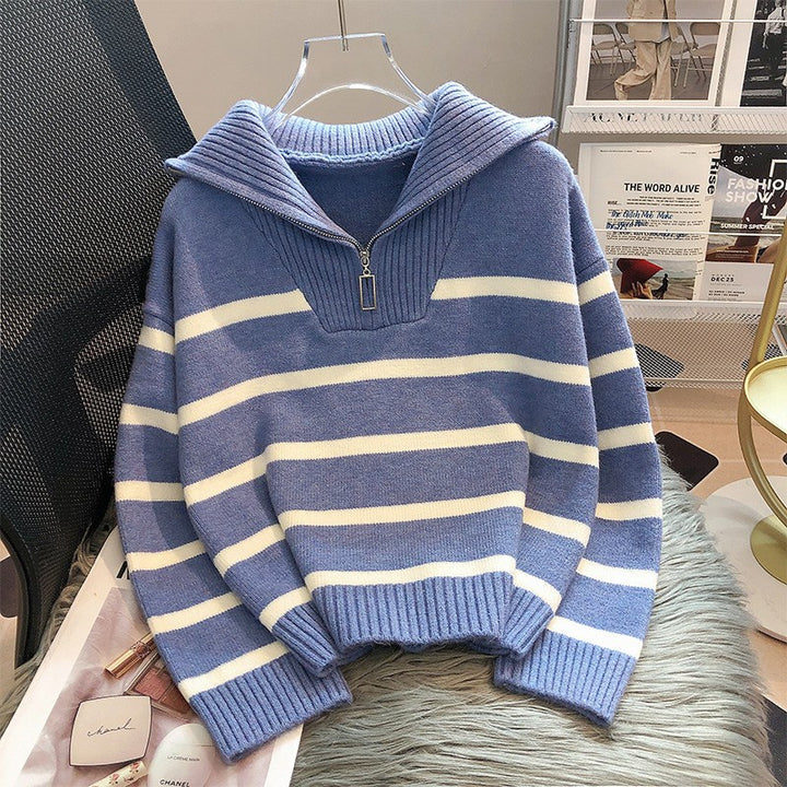 Casual sweater for women with high collar and decorative zipper Lune London