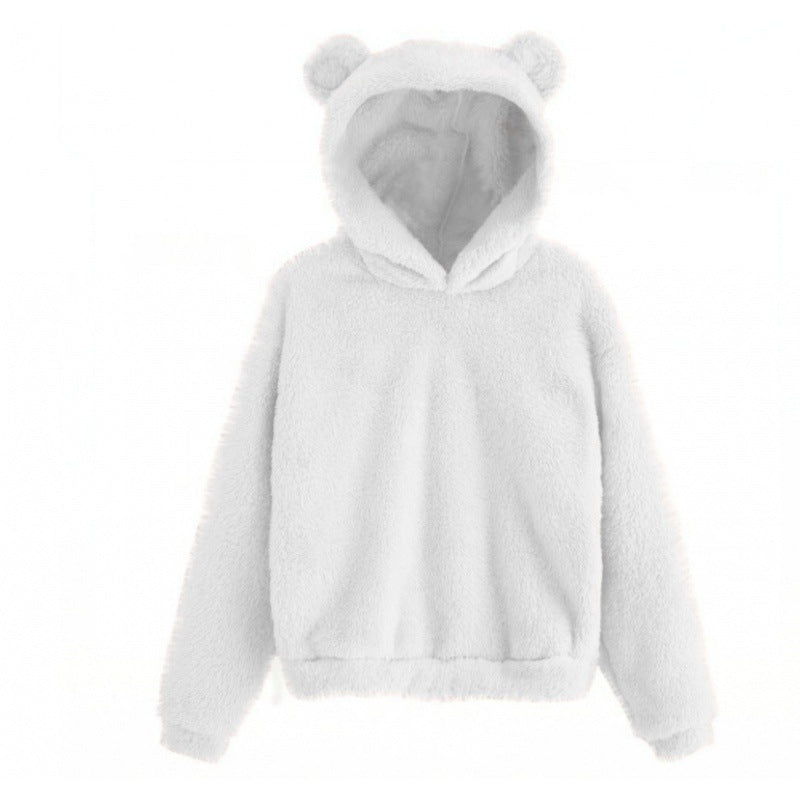 Women's Cozy Teddy Hooded Sweater with Bear Ears and Drawstring Hem Amarae
