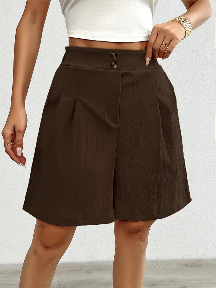 Chic and Stylish Women's Elegant Shorts with Button Closure and Pleated Design