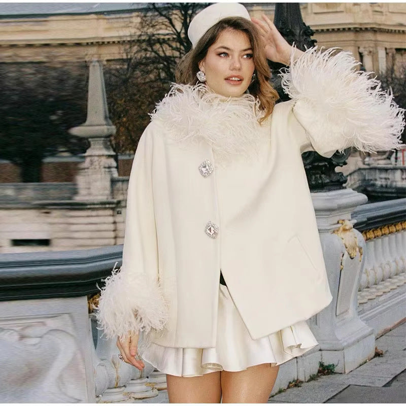 Ladies Elegant Faux Fur Jacket with Glamorous Chic Button Details