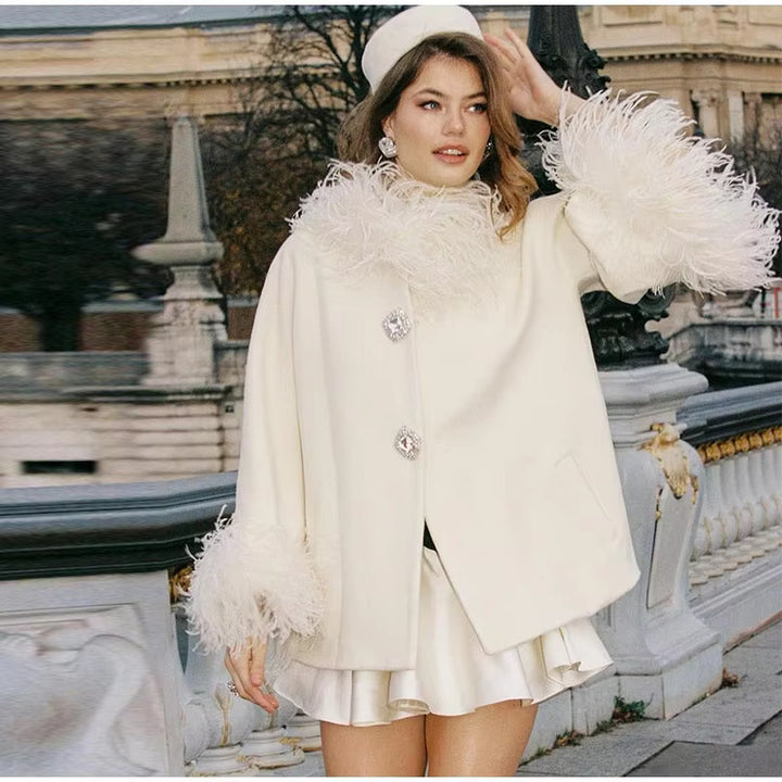 Ladies Elegant Faux Fur Jacket with Glamorous Chic Button Details