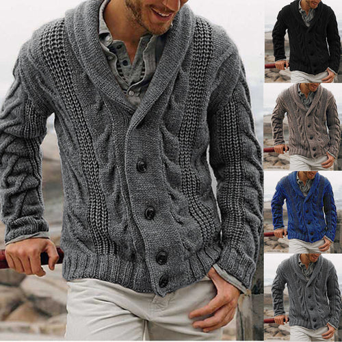 Men's knitted jacket with a modern braid pattern and a high collar Amarae