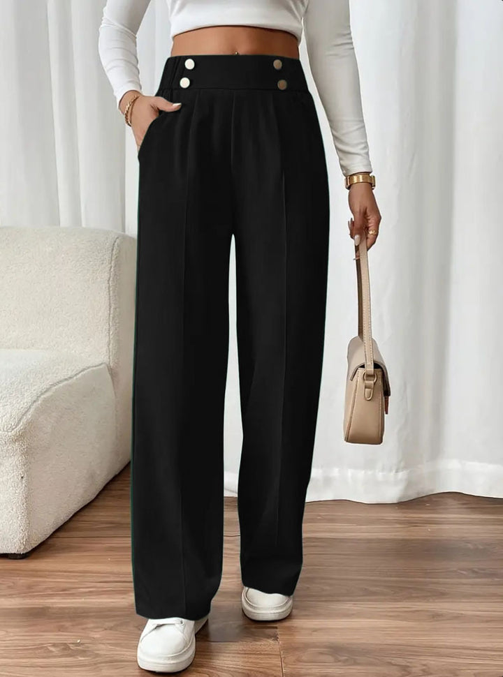 High-waisted wide-leg pants for women with stylish button details Lune London