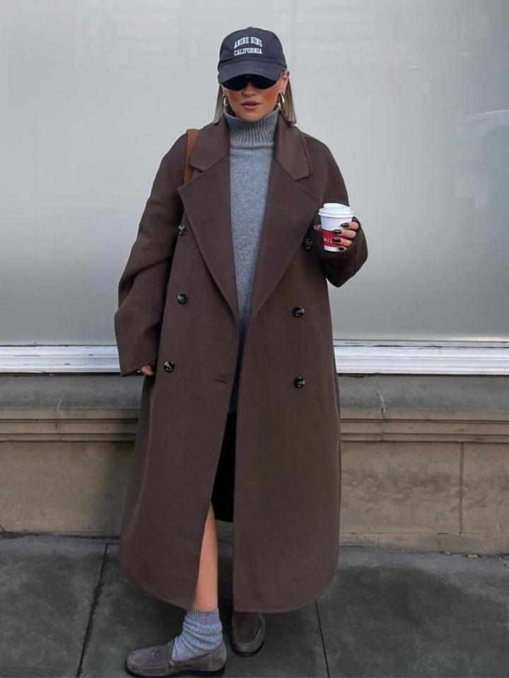 Ladies Oversize Wool Blend Coat with Extended Cocoon Cut and Double Breasted Amarae