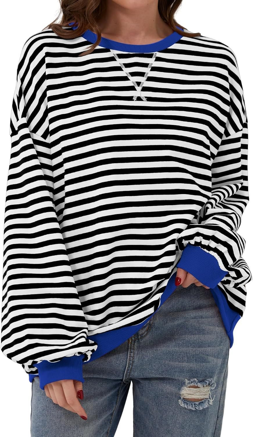 Casual striped sweater for women with flared sleeves and contrasting edges Lune London