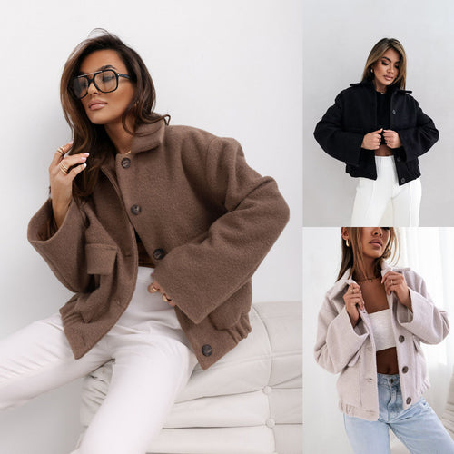 Veste en laine décontractée pour femme avec coupe ample et patte de boutonnage facile d'entretien Chic & Stil