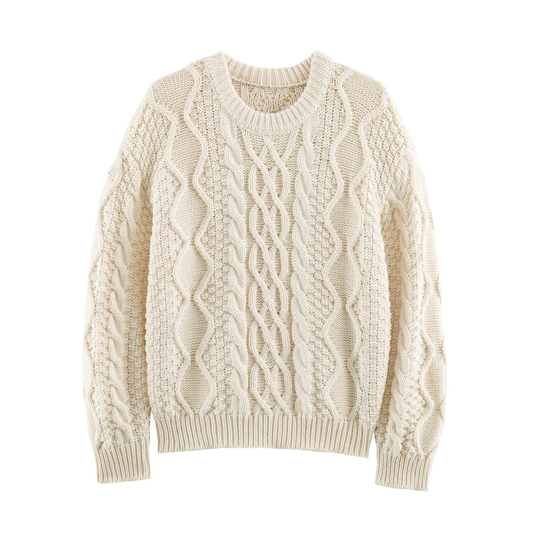Women's chunky braided knit sweater with round neck and texture mix Amarae