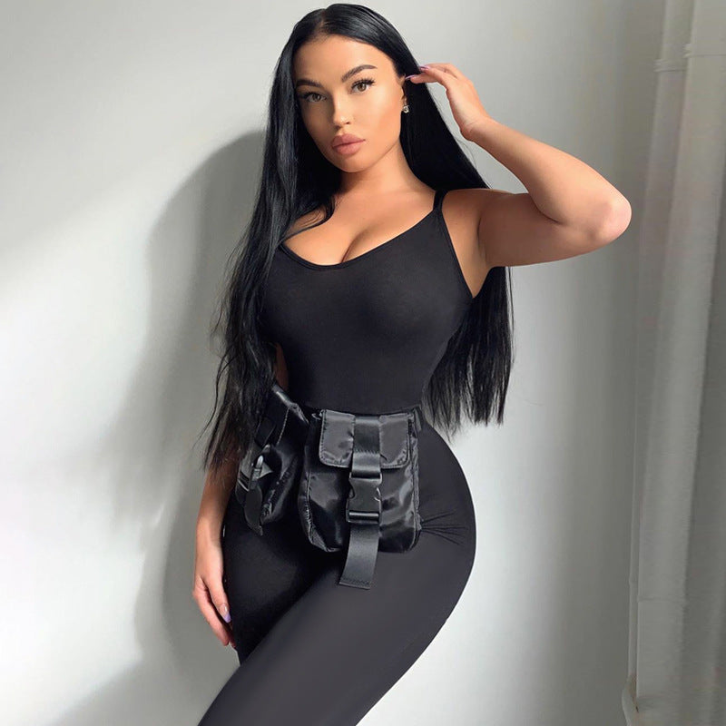 Women’s Bodycon Jumpsuit with Adjustable Spaghetti Straps Lune London