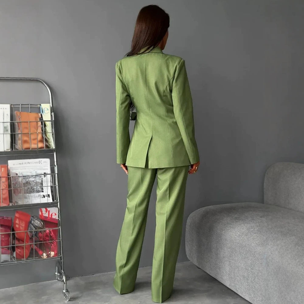 Women Tailored Blazer Coat with Tie Belt and Wide Suit Trousers Amarae