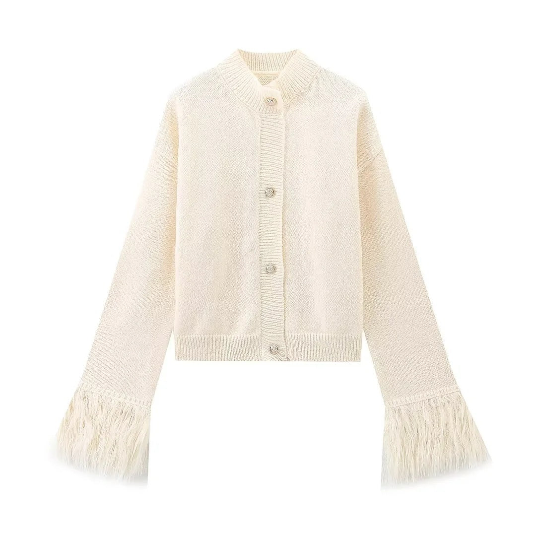 Casual knitted jacket for women with decorative fringes and high-quality buttons Lune London