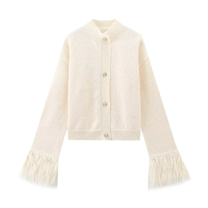 Casual knitted jacket for women with decorative fringes and high-quality buttons Lune London