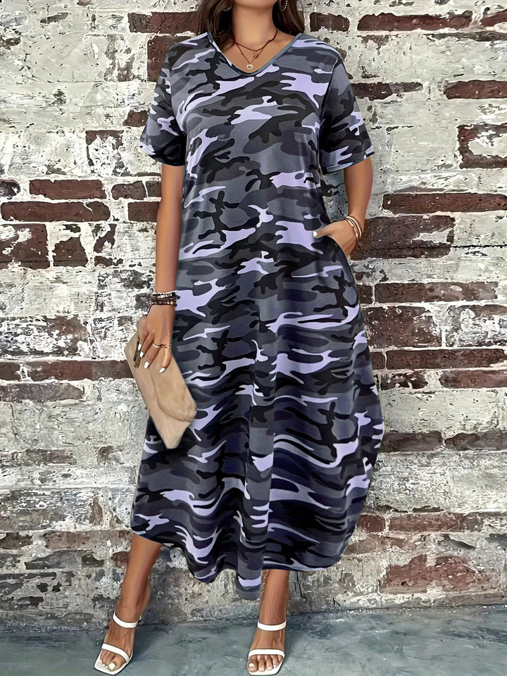Chic Casual Camo Printed Maxi Dress for Women