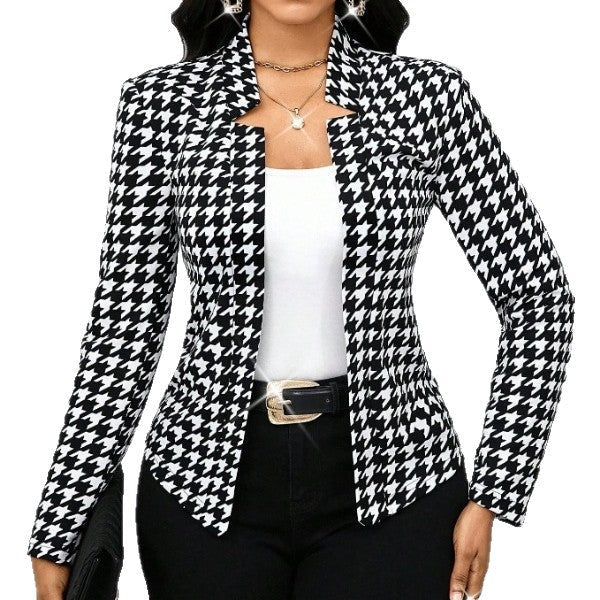 Ladies elegant blazer jacket with houndstooth pattern and tailored fit Lune London