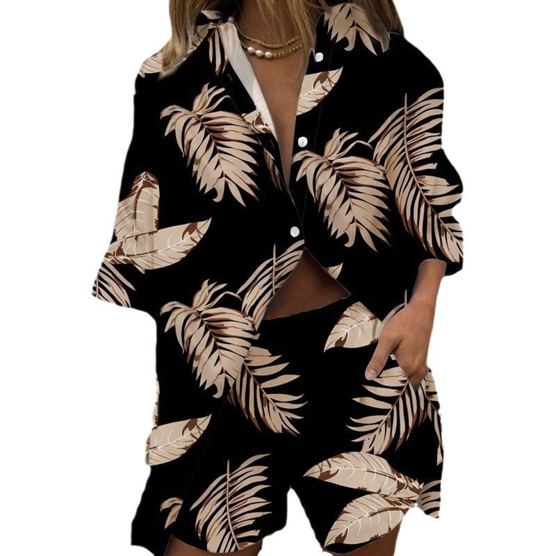 Fashionable two-piece women's set with loose blouse and matching shorts Lune London