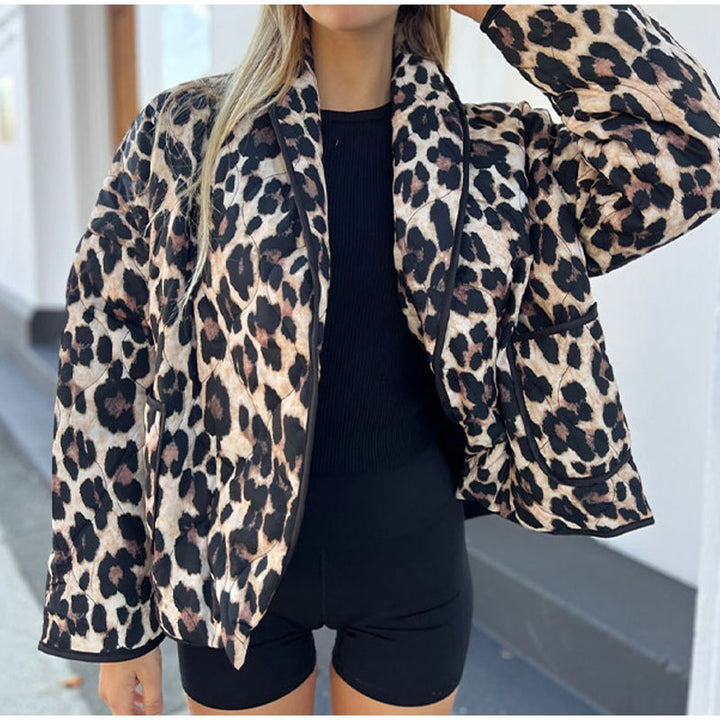 Ladies quilted jacket with leopard print and pockets Amarae