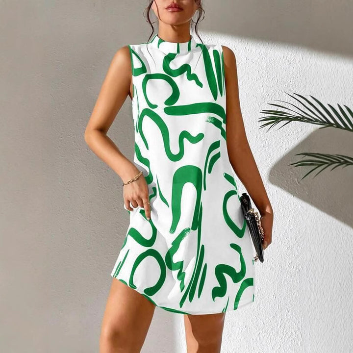 Mini A-line dress for women with modern graphic pattern and high collar Lune London