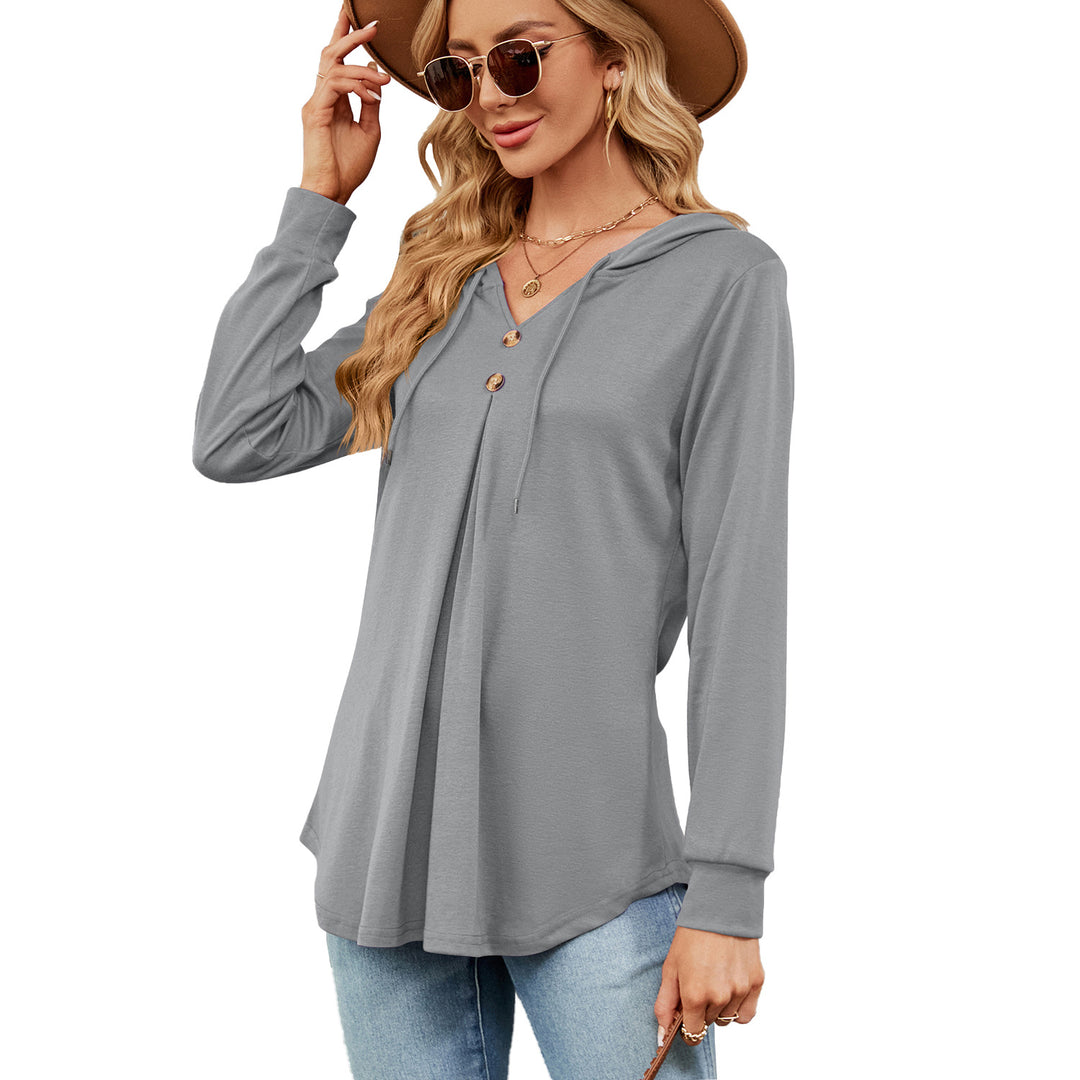 Ladies Viscose Hoodie with button placket and asymmetrical hem Amarae