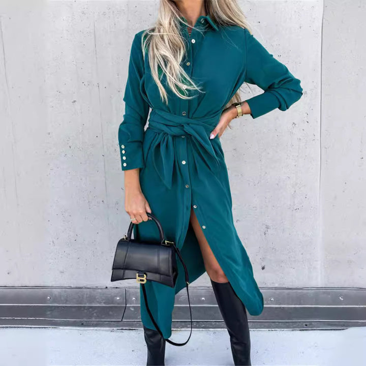 Shirt dress for women with tie belt and button placket Lune London