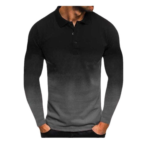 Men's long sleeve polo with a modern gradient of colors and performance material Amarae