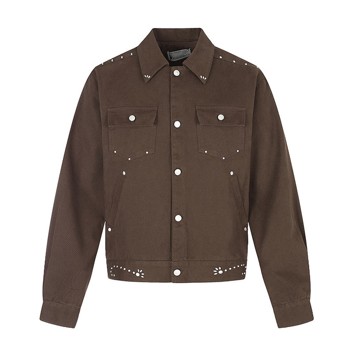 Ladies short trucker jacket made of canvas with decorative eyelets, snap button front and flap pockets Amarae
