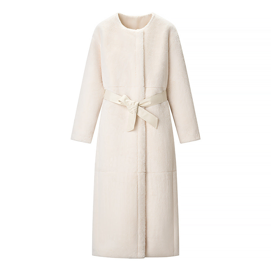 Women's Cozy Longline Teddy Coat with Clean-Cut Silhouette and Hidden Snap Placket Amarae
