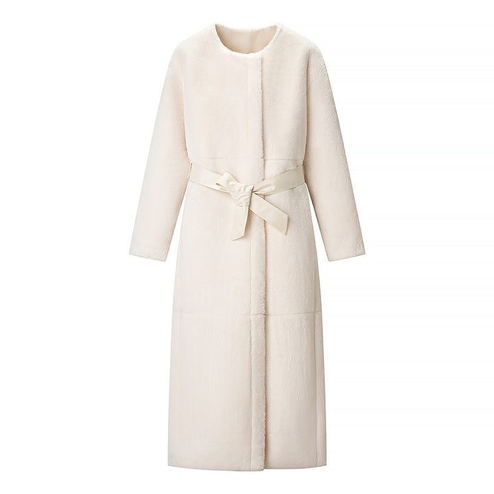 Women's Cozy Longline Teddy Coat with Clean-Cut Silhouette and Hidden Snap Placket Amarae