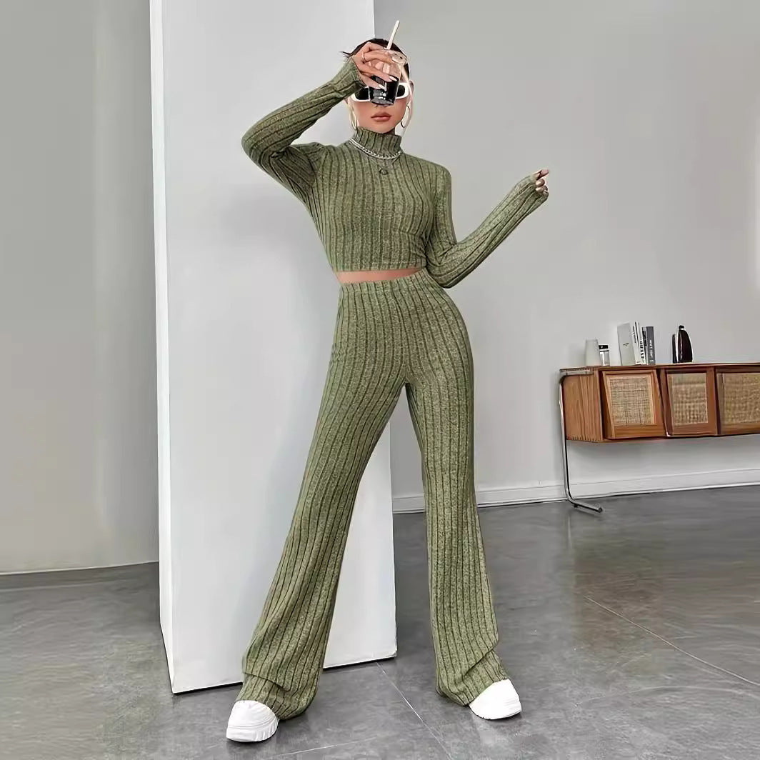 Casual women's clothing in crop-top and flared pants set Lune London