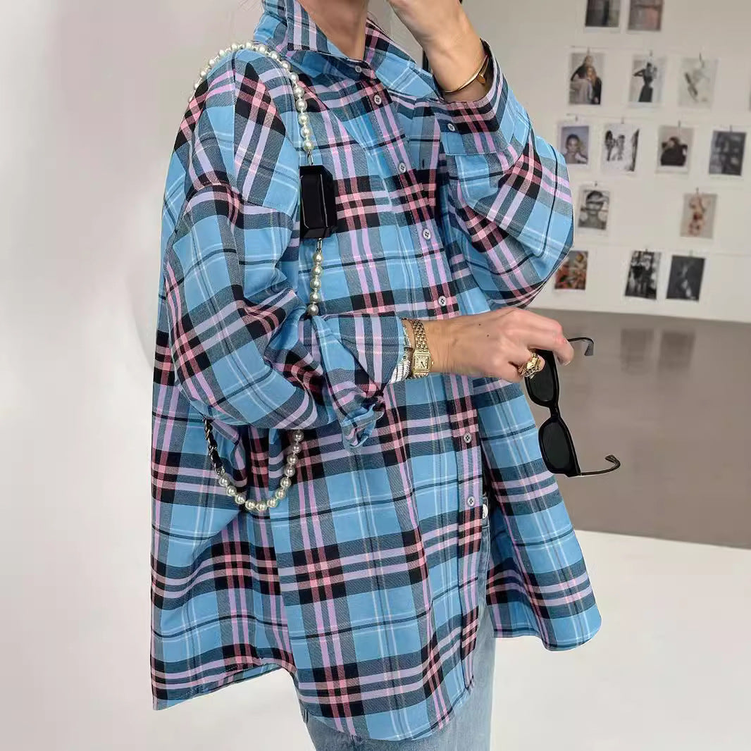 Oversized plaid shirt ladies Chic und Style